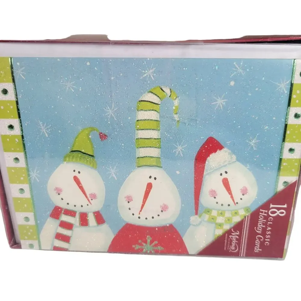 Holiday Greeting Cards Glitter Snowman Two Boxes 33 Christmas Card Lot READ